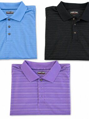 Men's Lot of 3 Golf Polos Kirkland Signature Blue Black Purple Size Large